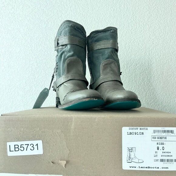 NEW Lane Boots Womens Gray Leather Canvas Mid-Calf Western Moto Style Zip Size 8 - Picture 11 of 12